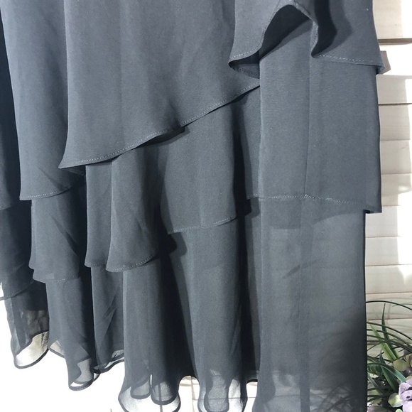Jeanne Alexander Black Chiffon Tiered Midi Skirt Lace Hem Medium - Picture 7 of 8